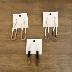 Set of 3 - Drop earrings wood/resin